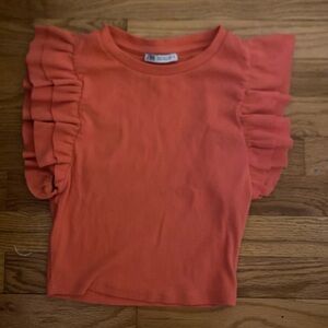 Kids Ruffled Sleeve Top - Orange